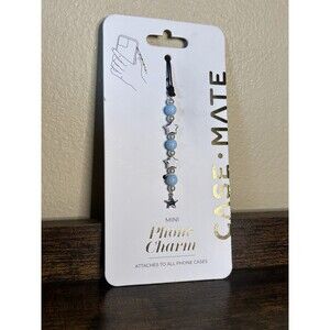 Case-Mate Mini Phone Charm Beaded Blue Silver Stars Pearls